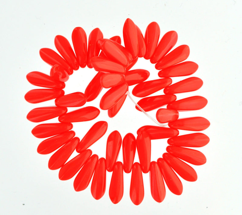 RED CORAL DAGGER Czech Pressed Glass Beads, 10mm . bgl0142