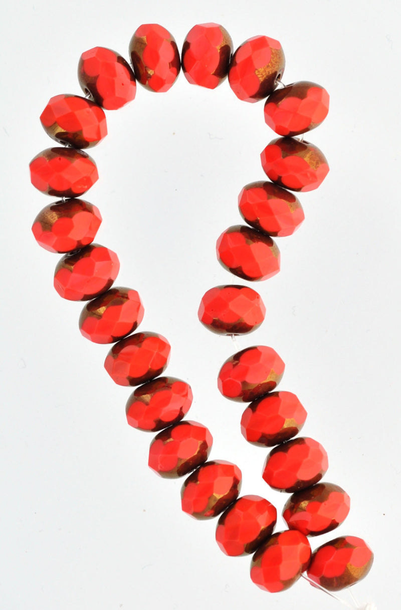 PINK CORAL PICASSO Faceted Rondelle Czech Glass Beads . 8X6mm bgl0164