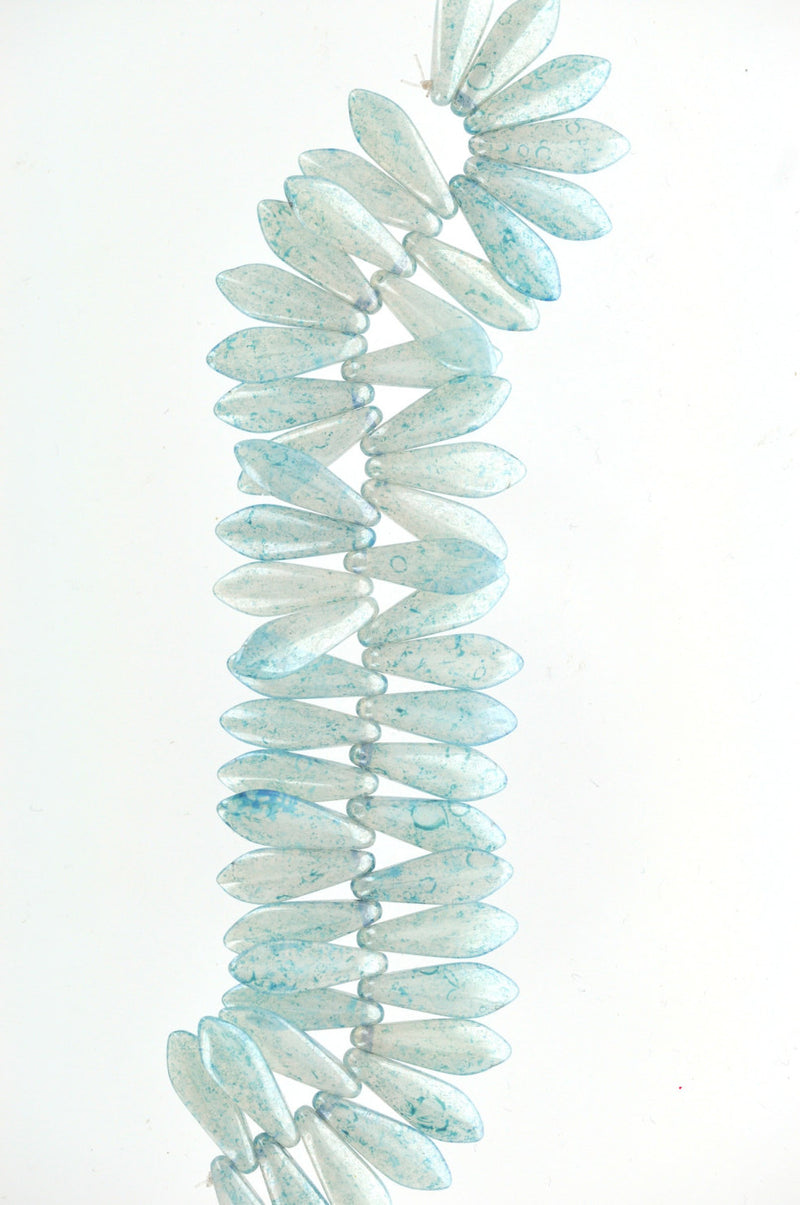 BABY BLUE PICASSO Dagger Czech Pressed Glass Beads . 5x15mm . bgl0160