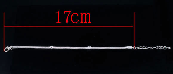 4 Silver Plated Snake Chain Bracelets with Lobster Clasp . Fits European Style Beads . 17cm . add your own beads  fch0088