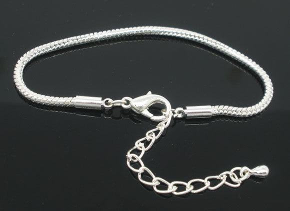 4 Silver Plated Snake Chain Bracelets with Lobster Clasp . Fits European Style Beads . 17cm . add your own beads  fch0088