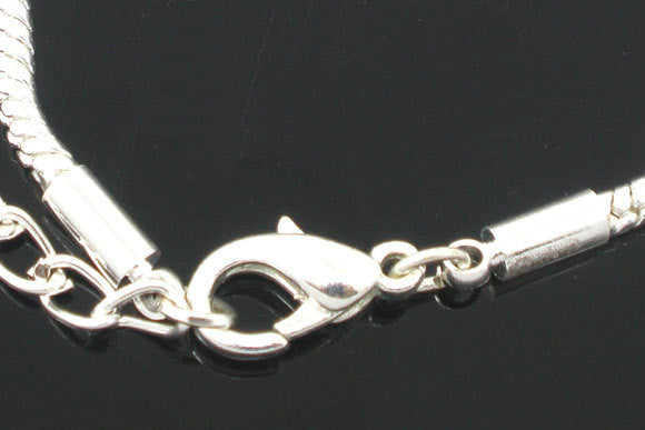 4 Silver Plated Snake Chain Bracelets with Lobster Clasp . Fits European Style Beads . 17cm . add your own beads  fch0088