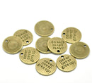 10 pc.  Antique Bronze Tone Metal Stamped Never NEVER GIVE Up Circle Charm Pendants . chb0256