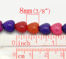 8mm Dyed Howlite GEMSTONE PUFFY HEART Beads in Bright Colors . 1 strand, 50 beads mixed colors . how0032