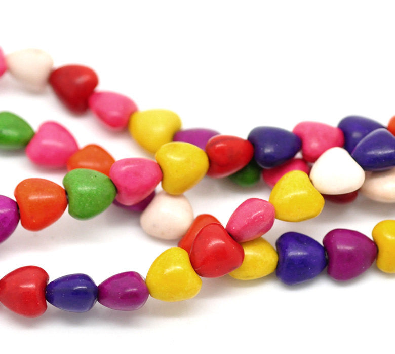 8mm Dyed Howlite GEMSTONE PUFFY HEART Beads in Bright Colors . 1 strand, 50 beads mixed colors . how0032