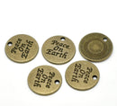 10 Antique Bronze Tone Metal Stamped PEACE ON Earth Circle Charm Pendants. chb0025