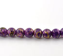 50 Round Glass Beads, purple with copper marbeling, marble pattern, 8mm  bgl0677
