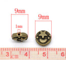 25 Antique BRONZE Tone Round Disc Charm Spacer Beads . MOON and STARS .  9mm  bme0173