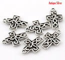 10 Antiqued Silver Pewter Small SCROLL CROSS Charm Pendants . chs0305
