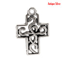 10 Antiqued Silver Pewter Small SCROLL CROSS Charm Pendants . chs0305
