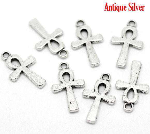 10 Silver Pewter Small EGYPTIAN ANKH Cross Charm Pendants chs0293