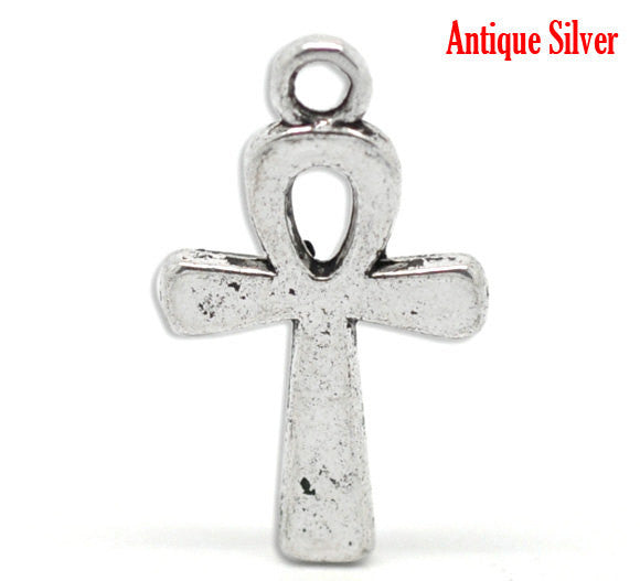 10 Silver Pewter Small EGYPTIAN ANKH Cross Charm Pendants chs0293