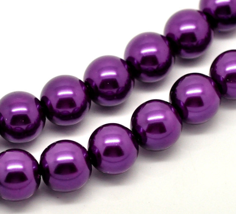 12mm DARK ROYAL PURPLE Round Glass Pearls . 30 beads bgl0270