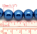 12mm SAPPHIRE BLUE Round Glass Pearls . 30 beads  bgl0272