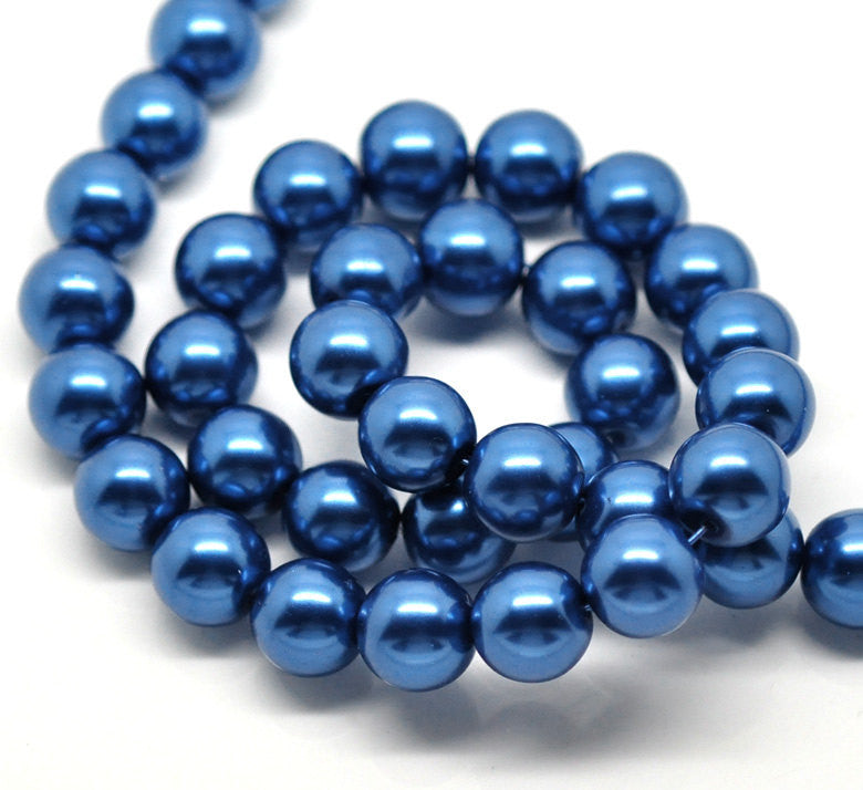 12mm SAPPHIRE BLUE Round Glass Pearls . 30 beads  bgl0272