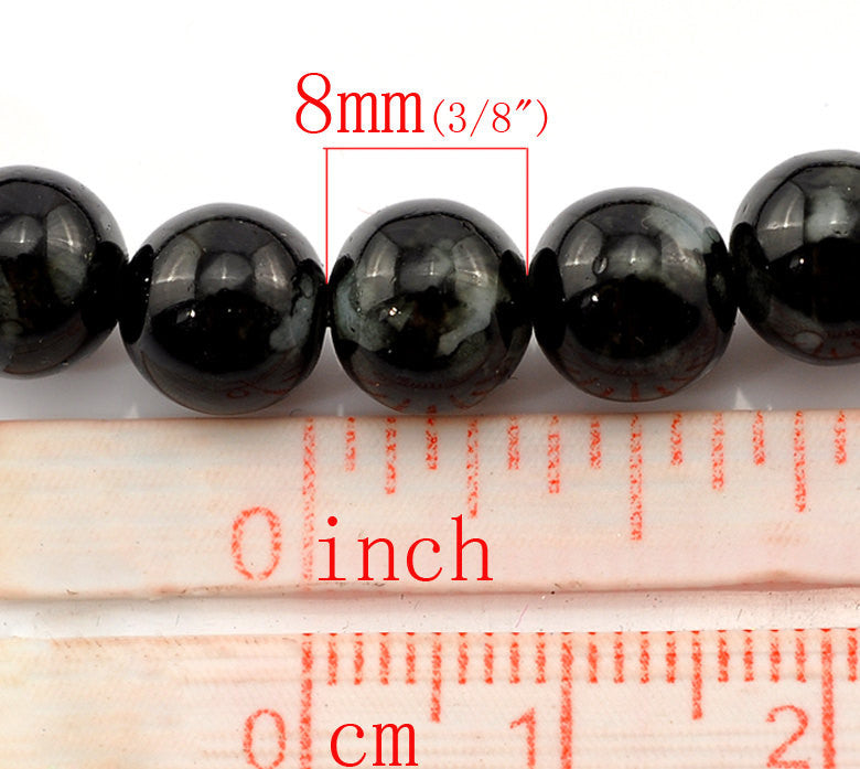 8mm Glass Beads with Black and Grey Marbled Swirl Pattern, Rare, Hard to Find, 50 beads bgl0682