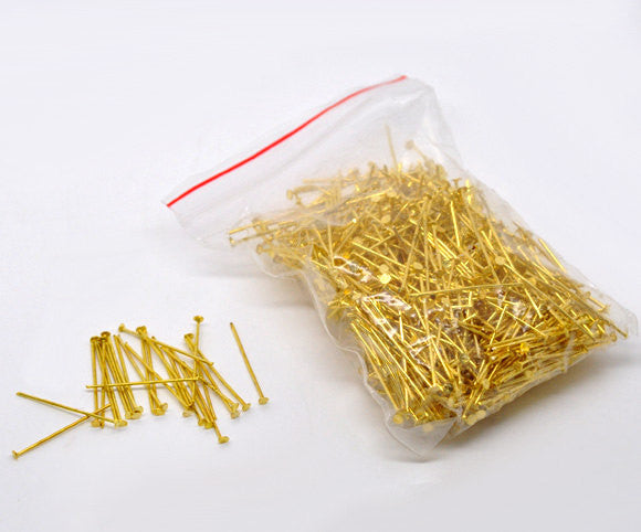 Bulk Package 700 Bright Gold Tone Metal Flat Head Pins 21/22 gauge, 24mm long (1" long)  pin0017