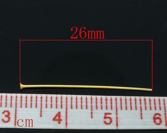 Bulk Package 1000 Bright Gold Tone Metal THIN Flat Head Pins 24 gauge, 26mm long (1" long)  pin0015