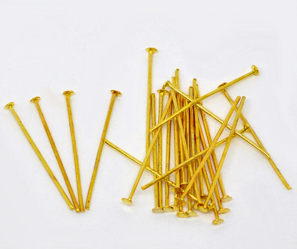 Bulk Package 700 Bright Gold Tone Metal Flat Head Pins 21/22 gauge, 24mm long (1" long)  pin0017