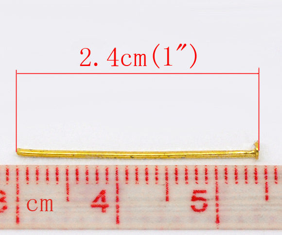 Bulk Package 700 Bright Gold Tone Metal Flat Head Pins 21/22 gauge, 24mm long (1" long)  pin0017