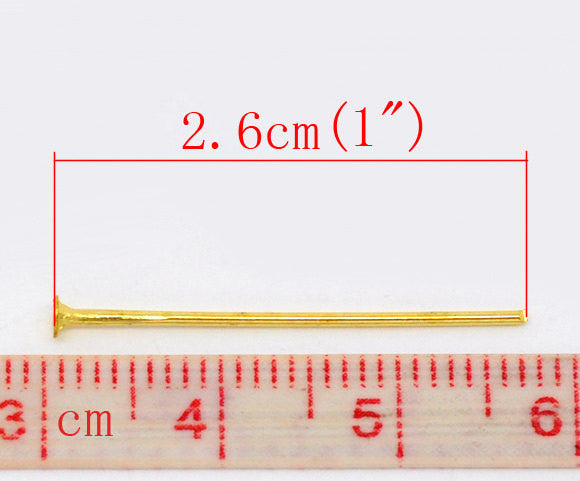 Bulk Package 600 Bright Gold Tone Metal Flat Head Pins 21/22 gauge, 26mm long (1" long)  pin0016