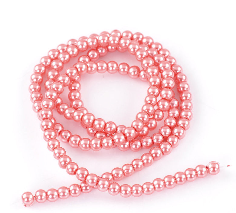 6mm ROSE PINK Round Glass Pearls . long 32" strand . about 145 beads  bgl0420