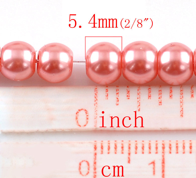 6mm ROSE PINK Round Glass Pearls . long 32" strand . about 145 beads  bgl0420