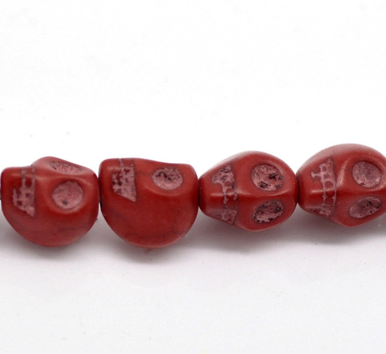 10mm x 8mm RED Miniature Stone Sugar SKULL Gemstone Beads, approx 40 beads, how0156