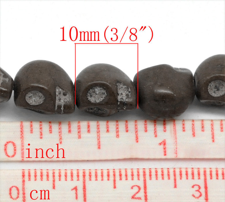 CHOCOLATE BROWN Miniature Stone Sugar SKULL Gemstone Beads . 10x8mm . approx 40 beads . carved stone how0157