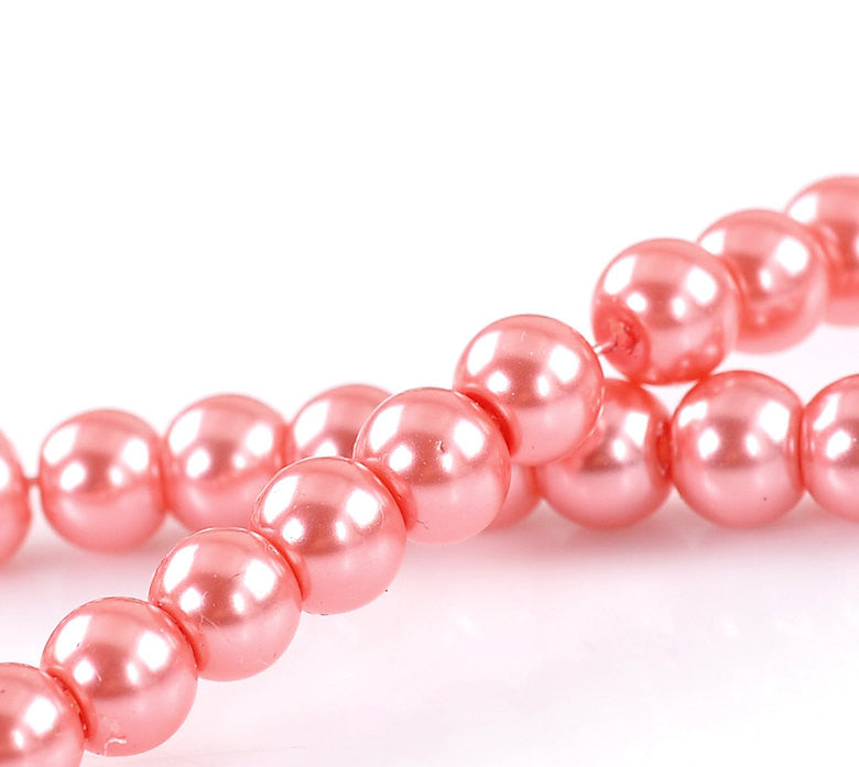 6mm ROSE PINK Round Glass Pearls . long 32" strand . about 145 beads  bgl0420