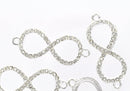 2 Rhinestone BRIGHT SILVER Infinity Connector Charms 1-5/8" long . Chs0412