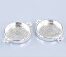 6 pieces BEZEL TRAY 2-Hole Connectors Round Silver Plated . Cabochon Setting 26x19mm (Fits 16mm round Dia) . Chs0014