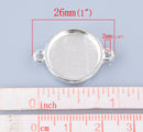 6 pieces BEZEL TRAY 2-Hole Connectors Round Silver Plated . Cabochon Setting 26x19mm (Fits 16mm round Dia) . Chs0014