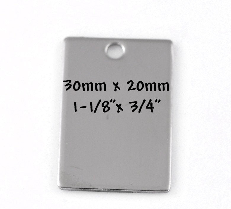 5 LARGE Stainless Steel Metal Stamping Blanks Charms ( 30mm x 20mm, 1-1/8"x 3/4" ) RECTANGLE Tags, 18 gauge  MSB0120