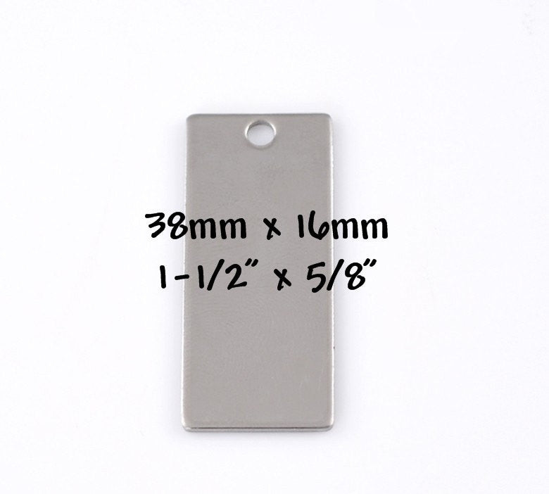 5 LARGE Stainless Steel Metal Stamping Blanks Charms ( 38x16mm, 1-1/2" x 5/8" ) RECTANGLE Tags, 18 gauge  MSB0015