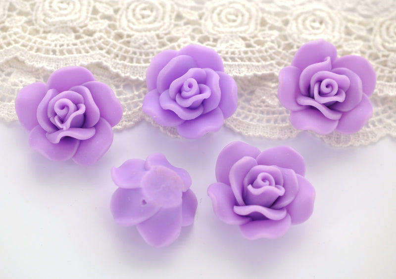 polymer clay lavender flower 4 Medium LAVENDER PURPLE Polymer Clay Rose Flower Beads 30mm (about 1