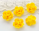 4 Medium LEMON YELLOW Polymer Clay Rose Flower Beads 30mm (about 1.25") pol0019
