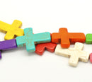 Howlite Stone Cross Beads . Mixed Bright Colors . Sideways Cross . 30mm x 20mm how0008