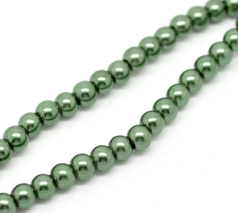 6mm PINE GREEN Round Glass Pearls . long 32" strand . about 145 beads bgl0414