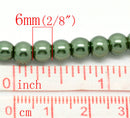 6mm PINE GREEN Round Glass Pearls . long 32" strand . about 145 beads bgl0414