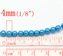 4mm PEACOCK BLUE Round Glass Pearls . long 32" strand . about 210 beads . Bgl0401