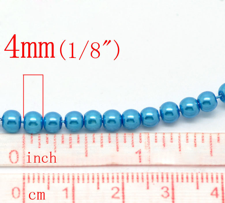 4mm PEACOCK BLUE Round Glass Pearls . long 32" strand . about 210 beads . Bgl0401