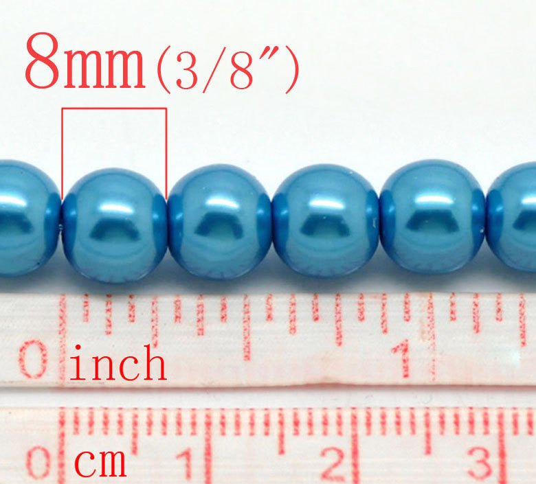 8mm PEACOCK BLUE Round Glass Pearls  50 beads  bgl0450