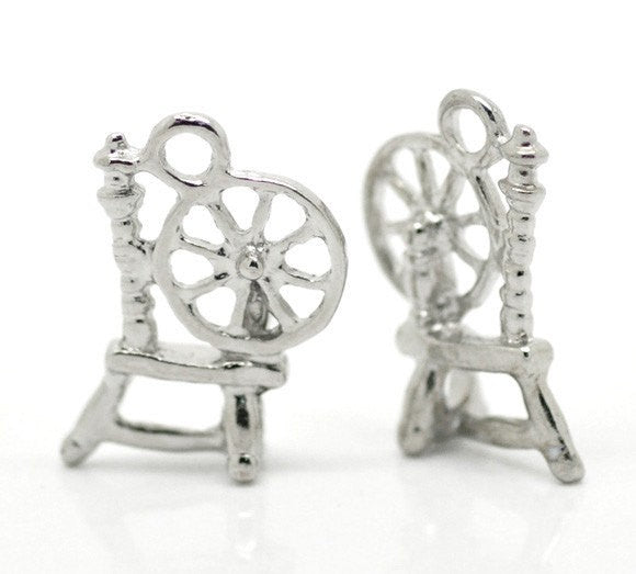 10 Silver Tone Pewter SPINDLE SPINNING Wheel Charm Pendants  18x12mm . chs0208