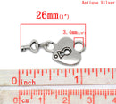 6 Antiqued Silver Tone Metal Moveable LOCK and KEY Heart Charm Pendants .  chs0004