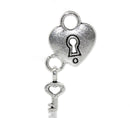 6 Antiqued Silver Tone Metal Moveable LOCK and KEY Heart Charm Pendants .  chs0004