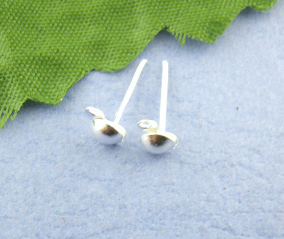 400 (200 Pair) Silver Plated Earring Post with Rubber Stoppers 12mm for pierced stud earrings . bulk package fin0045