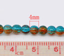 4mm Crackle Glass ORANGE and TURQUOISE TEAL Round Glass Beads . 32" strand . Bgl0299