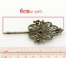 5 Large Antique Bronze Filigree Metal Bobby Pins, great for embellishing fin0053