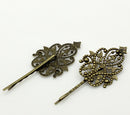 5 Large Antique Bronze Filigree Metal Bobby Pins, great for embellishing fin0053